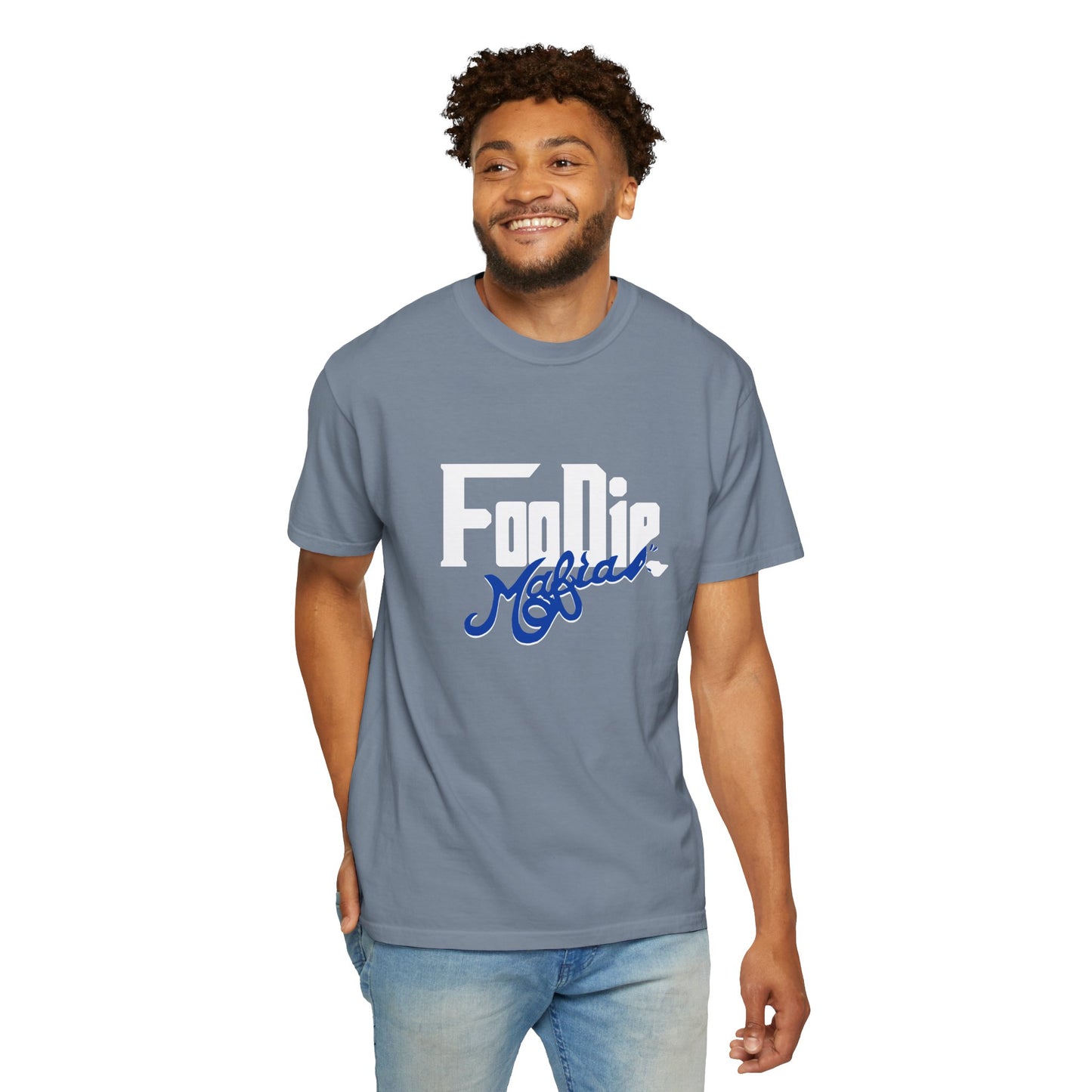 L.O.E.F White Foodie Mafia Unisex Tee shirt (Dark Blue)