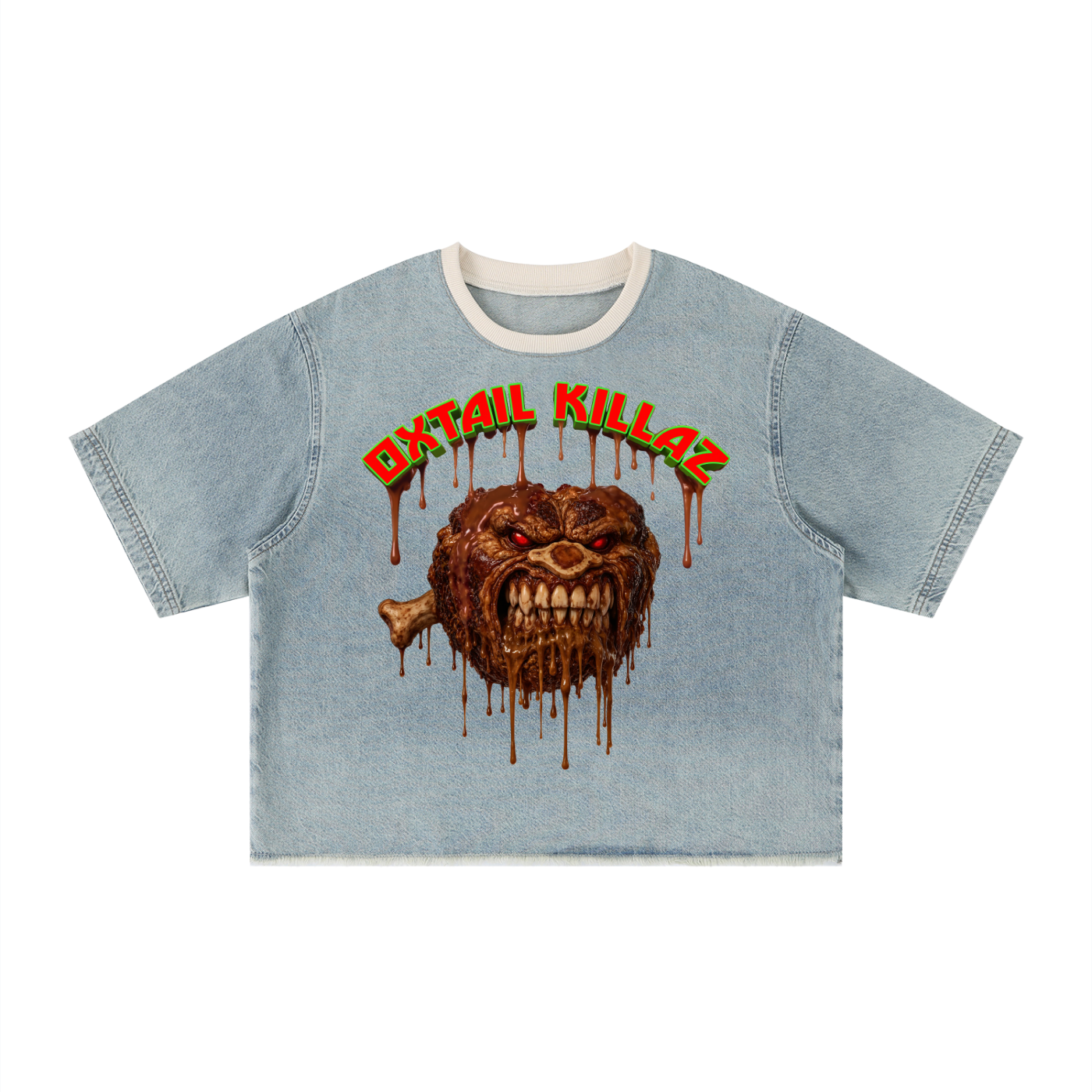 L.O.E.F Life Oxtail Killaz Unisex Vintage Wash Boxy Raw Hem Denim T-Shirt