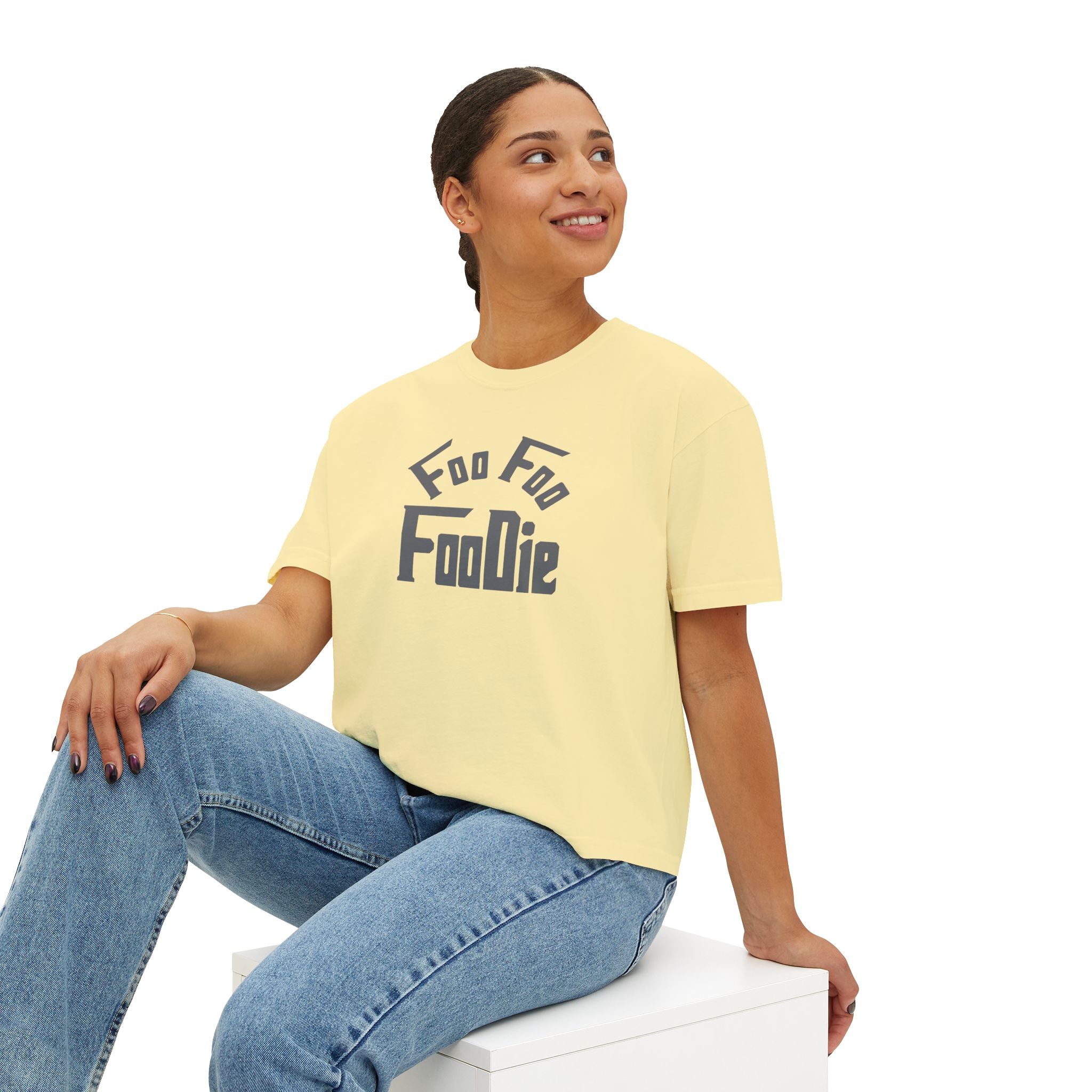 L.O.E.F FOO FOO FOODIE Women Boxy Tee(Dark Gray)