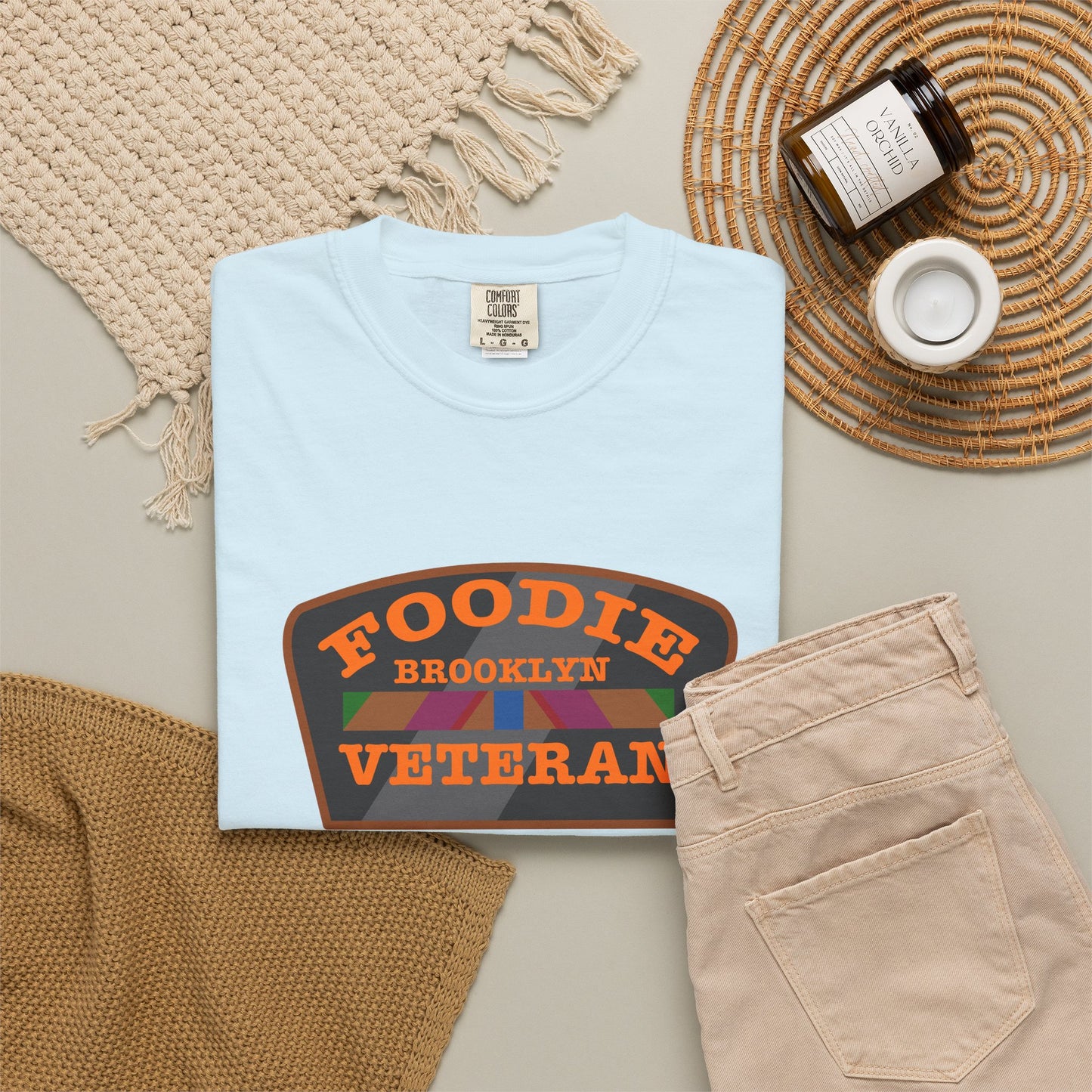 L.O.E.F Foodie Veteran BROOKLYN Unisex Tee Shirt (Orange)
