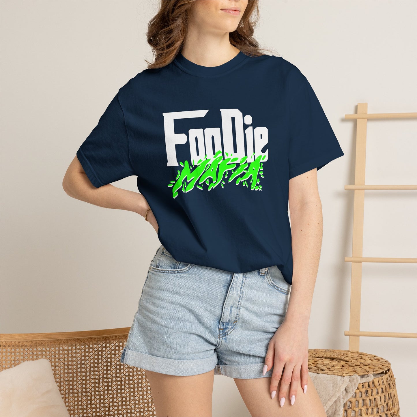 L.O.E.F White Foodie Mafia Unisex Tee Shirt (Neon Green)