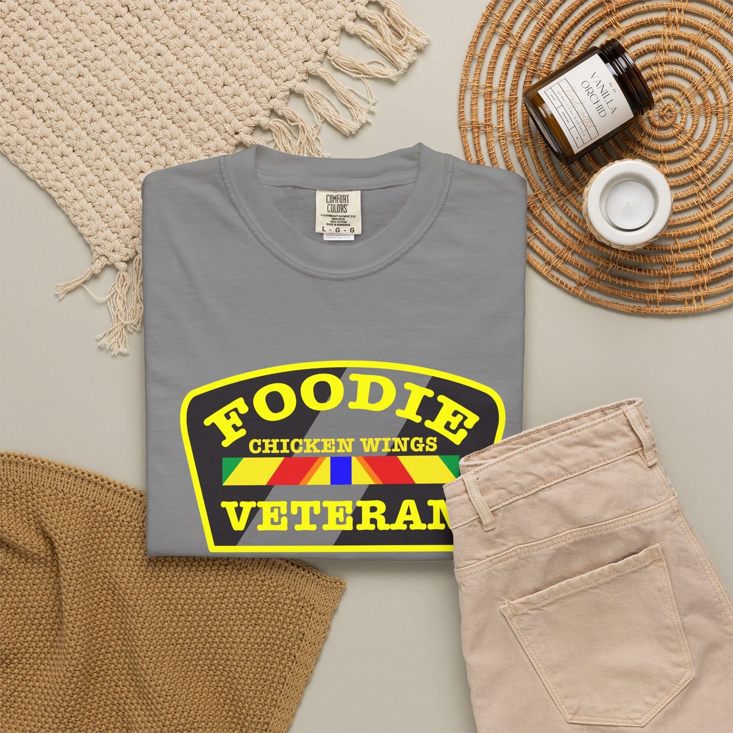L.O.E.F Foodie Veteran CHICKEN WINGS Unisex Tee Shirt (Yellow)