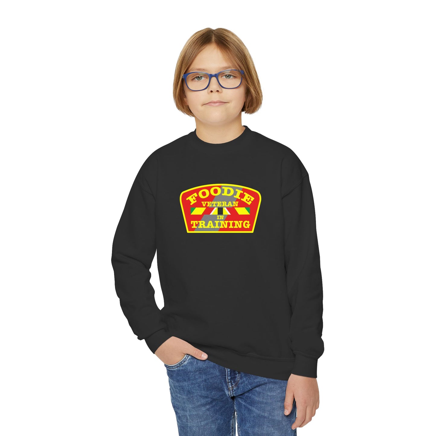 L.O.E.F Foodie Veteran In Training Kids Sweatshirt (Yellow and Red)
