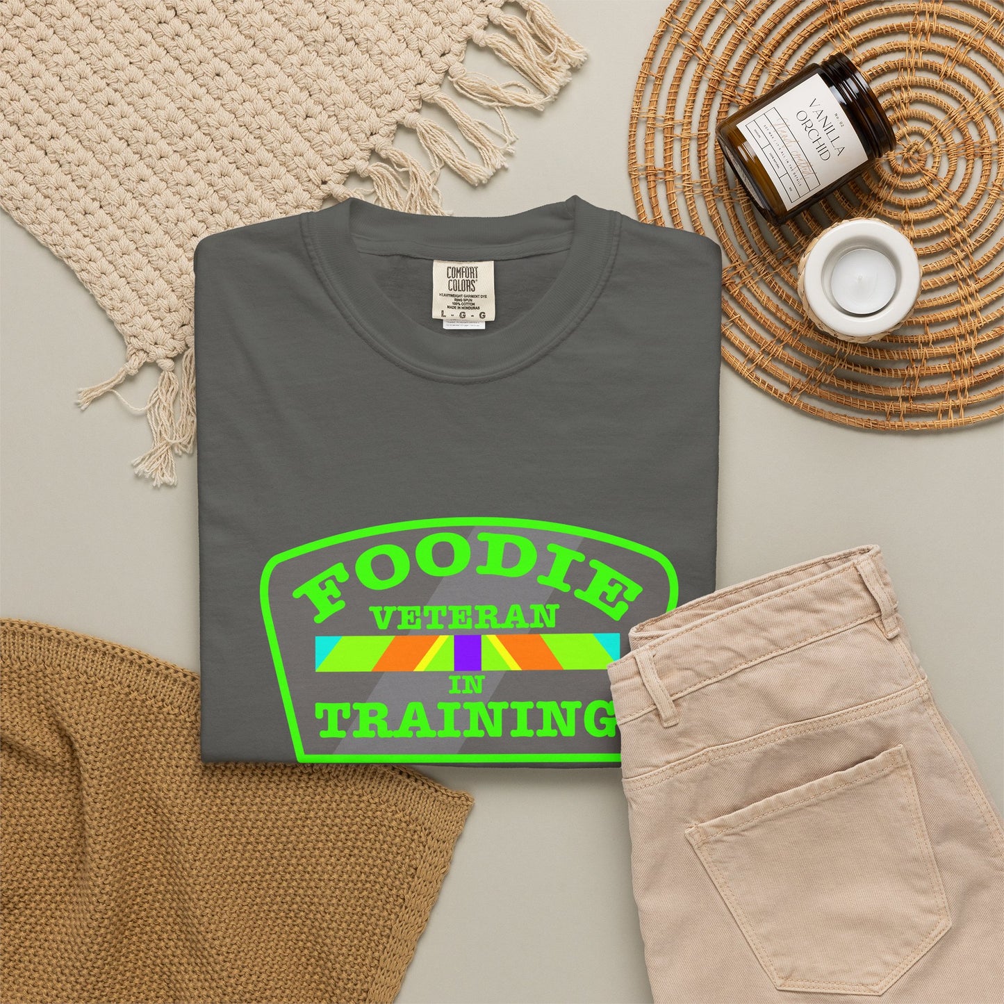 L.O.E.F Foodie Veteran IN TRAINING Unisex Tee Shirt (Neon Green)