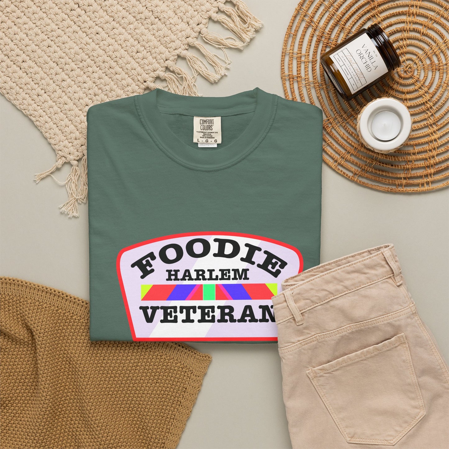 L.O.E.F Foodie Veteran HARLEM Unisex Tee Shirt (Soft Pink)