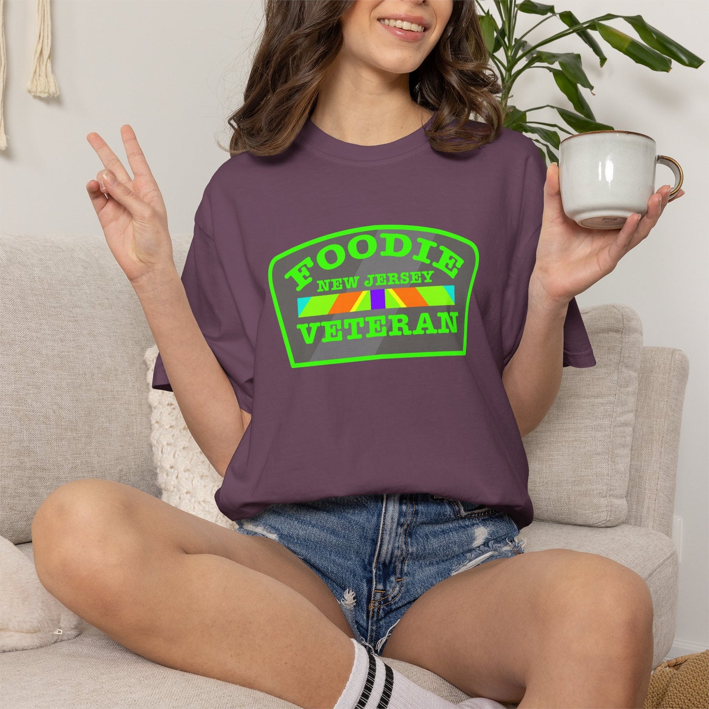 L.O.E.F Foodie Veteran NEW JERSEY Unisex Tee Shirt (Neon Green)