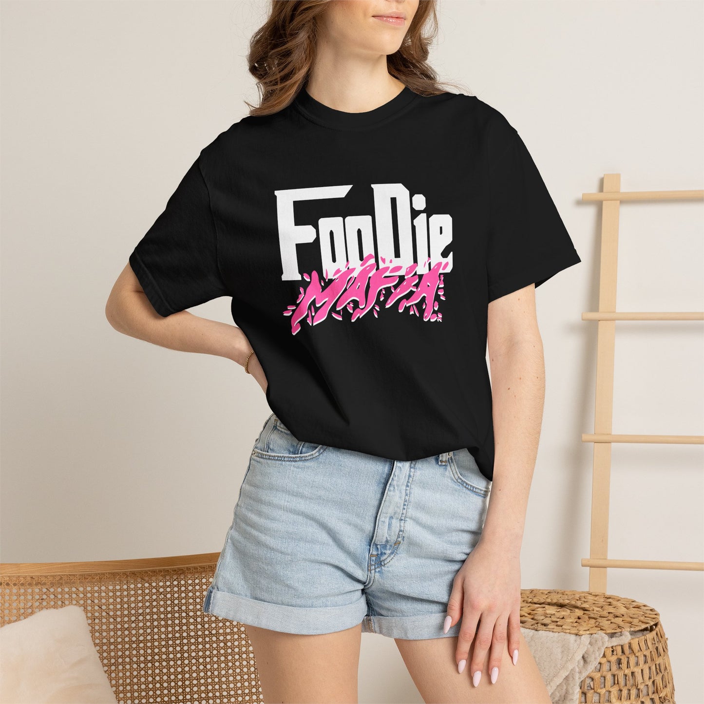 L.O.E.F White Foodie Mafia Unisex Tee Shirt (Hot Pink)