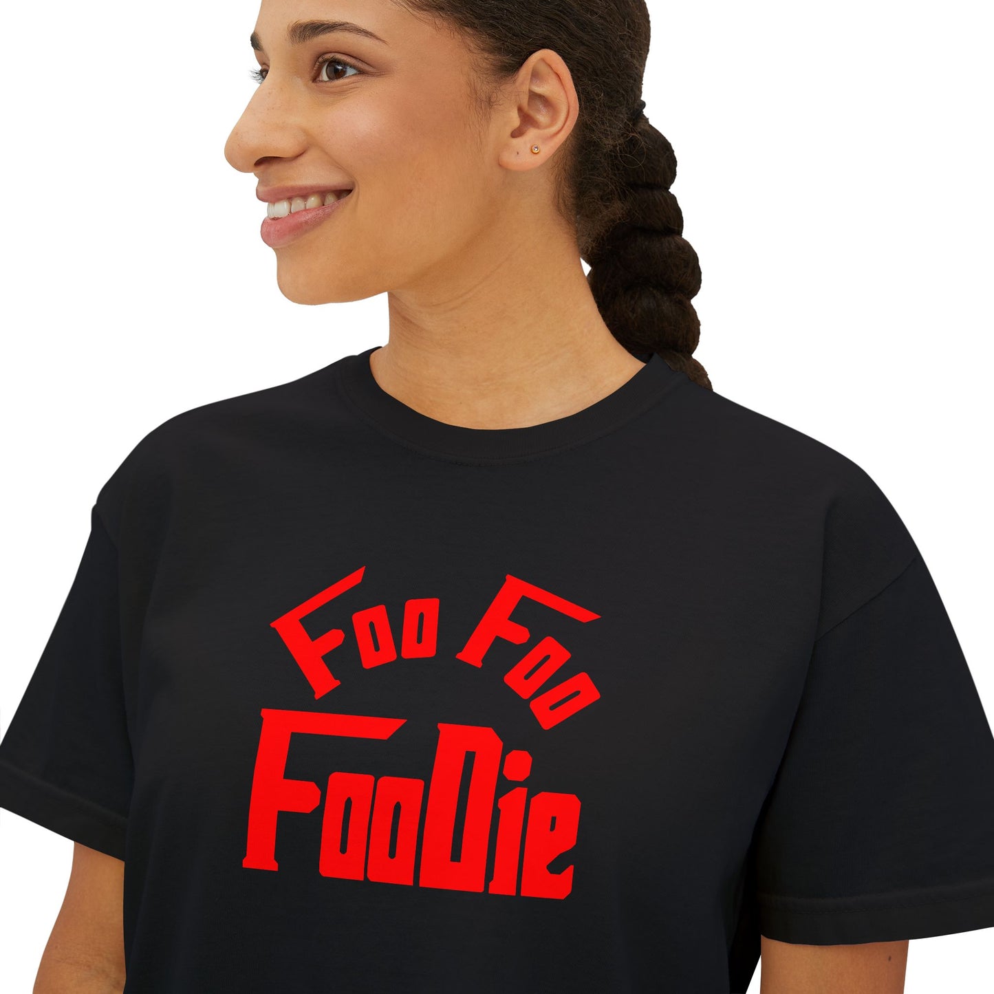 L.O.E.F FOO FOO FOODIE Women Boxy Tee(Fiery Red)