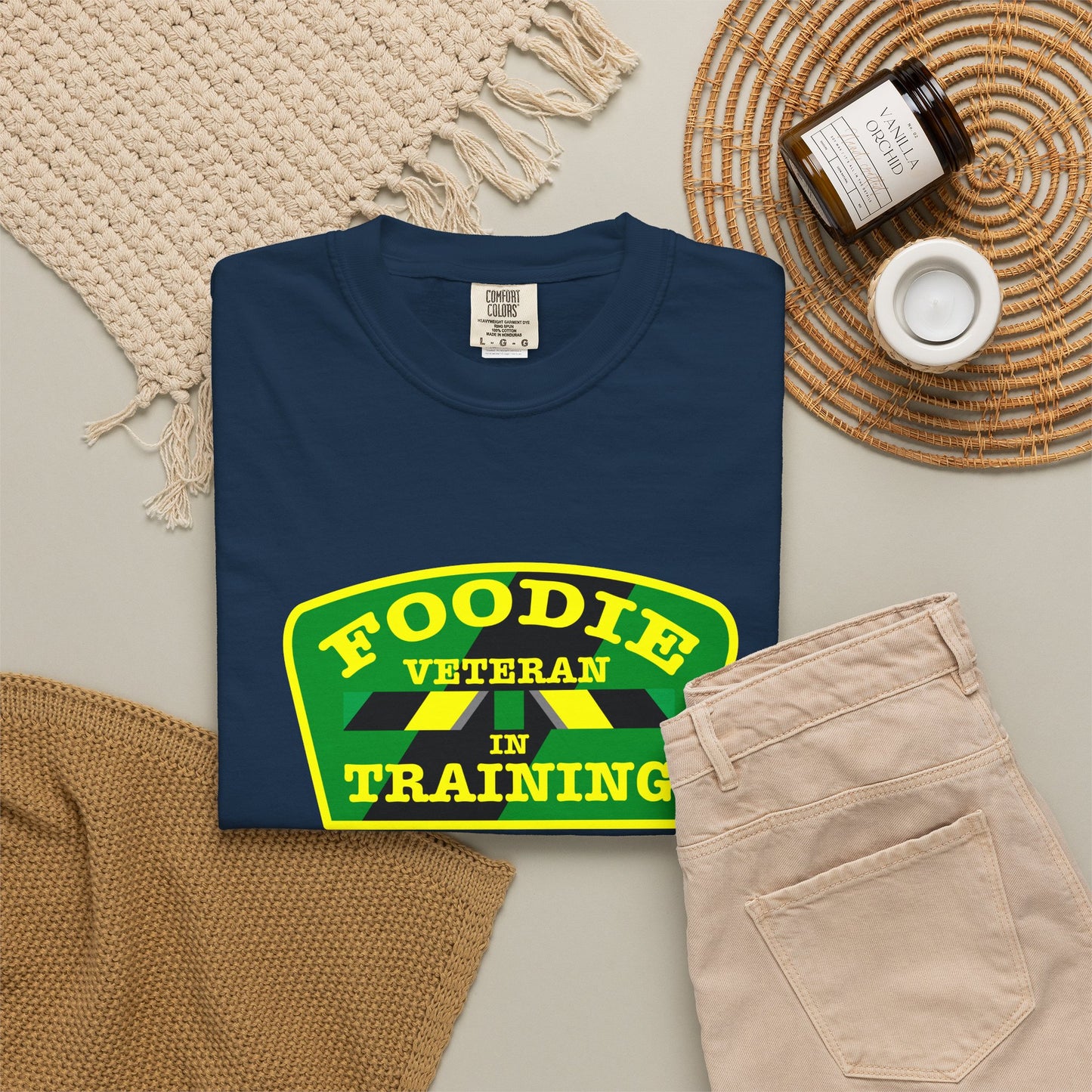 L.O.E.F Foodie Veteran IN TRAINING Unisex Tee Shirt (Yellow and Green)