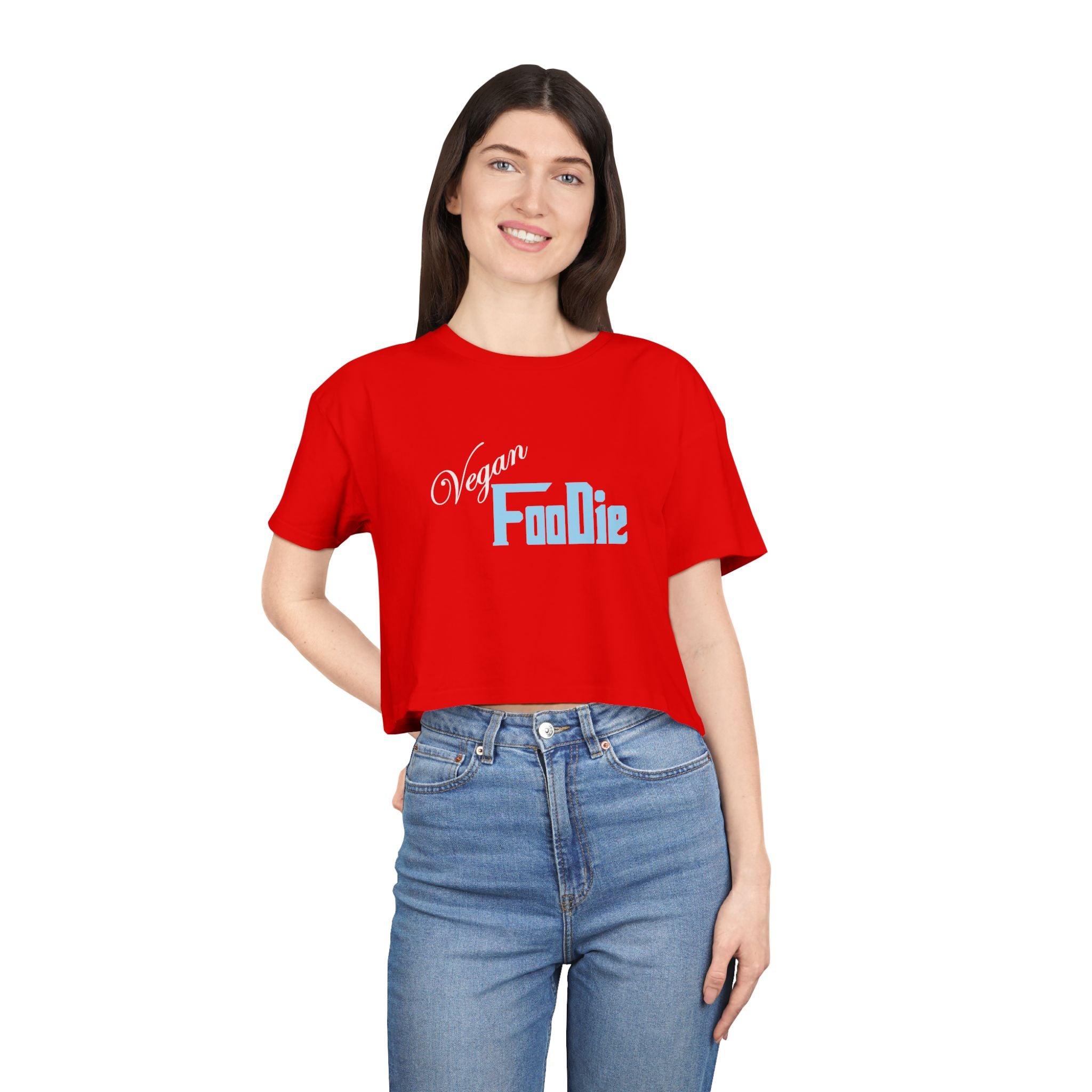 L.O.E.F Women Vegan Foodie Crop Tee (Light Blue)