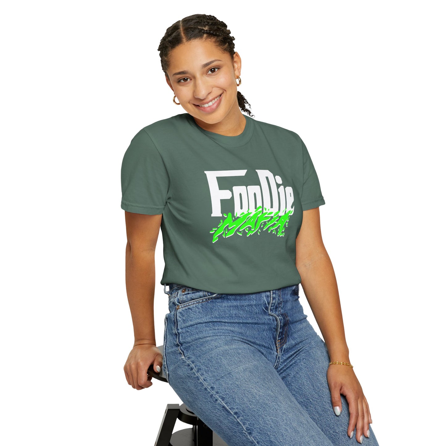 L.O.E.F White Foodie Mafia Unisex Tee Shirt (Neon Green)
