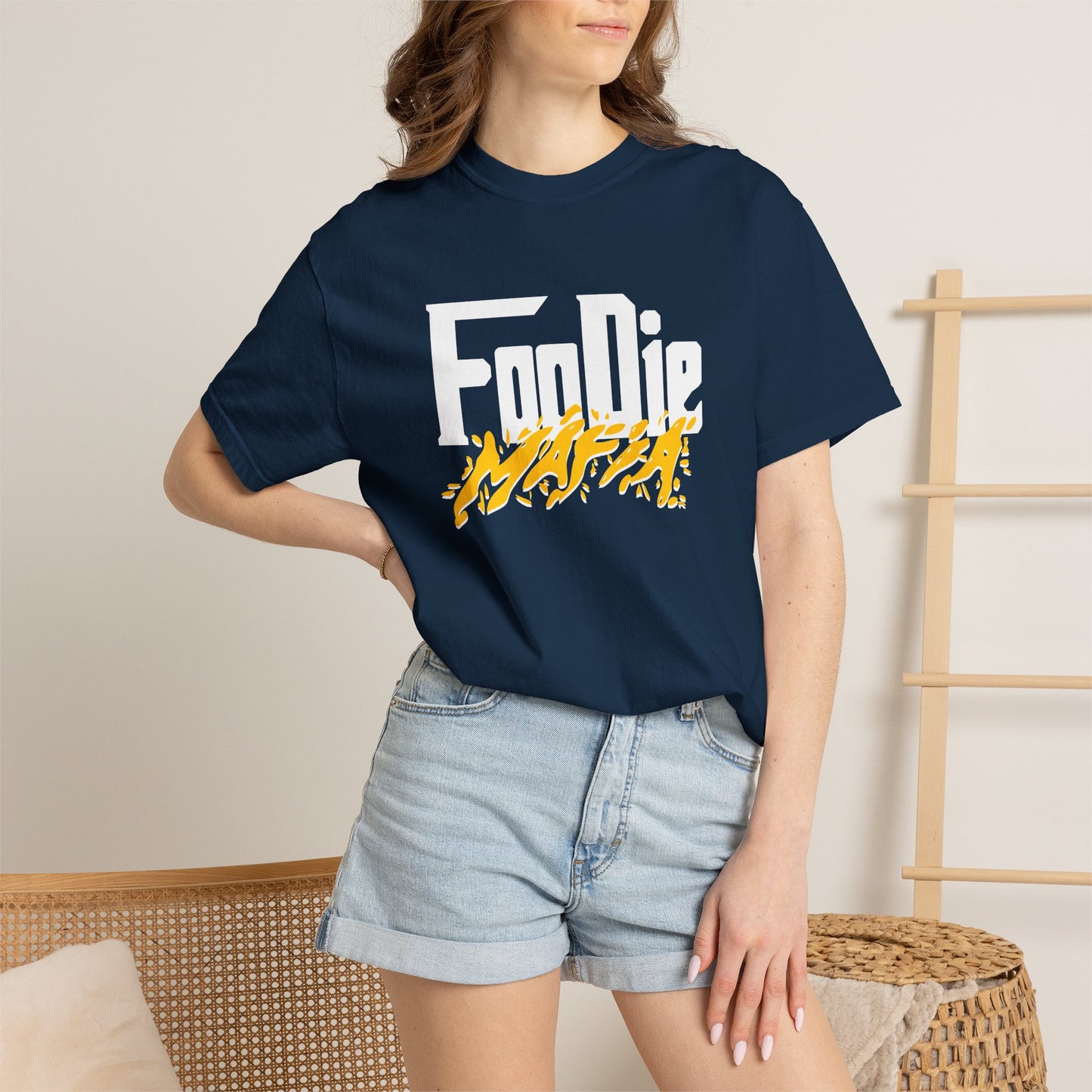 L.O.E.F White Foodie Mafia Unisex Tee Shirt (Mustard)