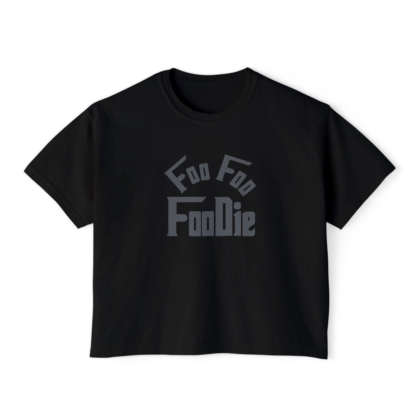 L.O.E.F FOO FOO FOODIE Women Boxy Tee(Dark Gray)