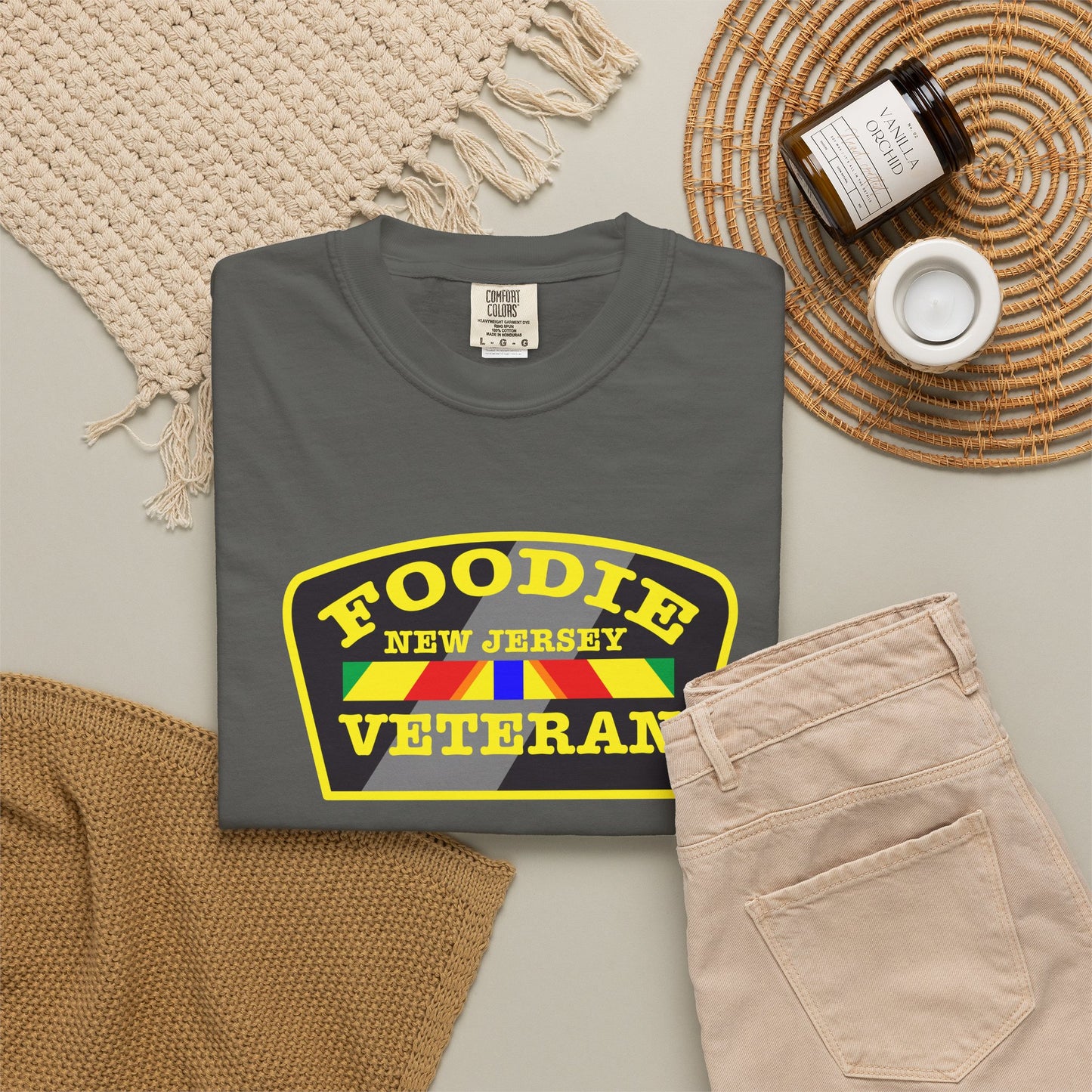 L.O.E.F Foodie Veteran NEW JERSEY Unisex Tee Shirt (Yellow)