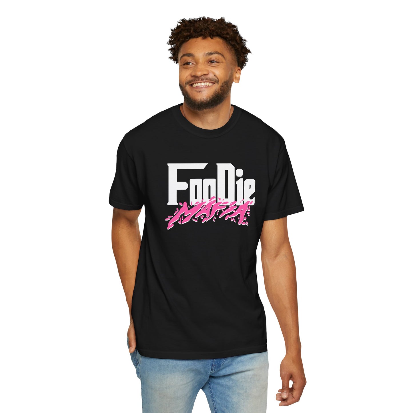 L.O.E.F White Foodie Mafia Unisex Tee Shirt (Hot Pink)