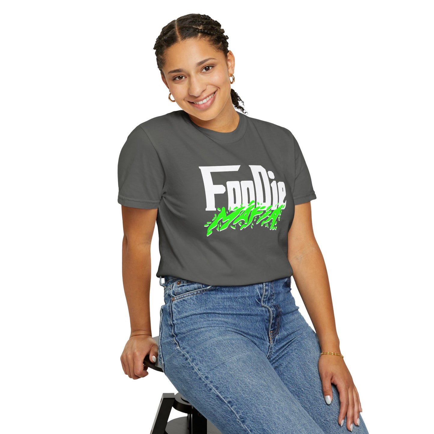 L.O.E.F White Foodie Mafia Unisex Tee Shirt (Neon Green)
