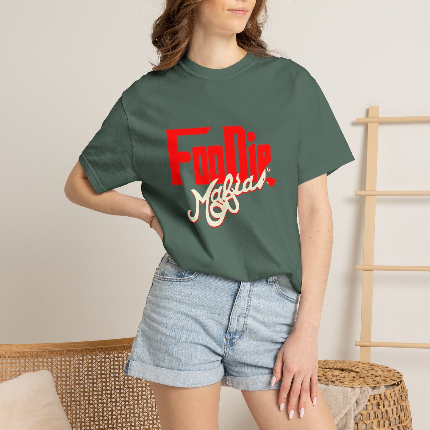 L.O.E.F Red Foodie Mafia Unisex Tee shirt (Beige)