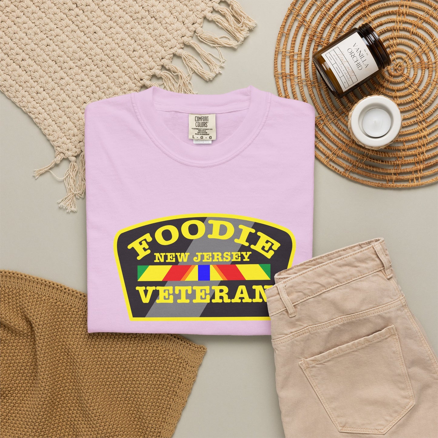 L.O.E.F Foodie Veteran NEW JERSEY Unisex Tee Shirt (Yellow)