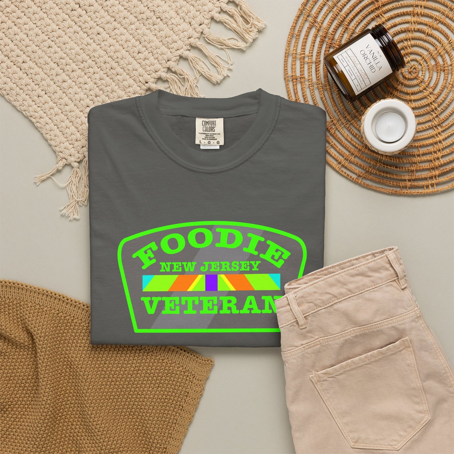 L.O.E.F Foodie Veteran NEW JERSEY Unisex Tee Shirt (Neon Green)