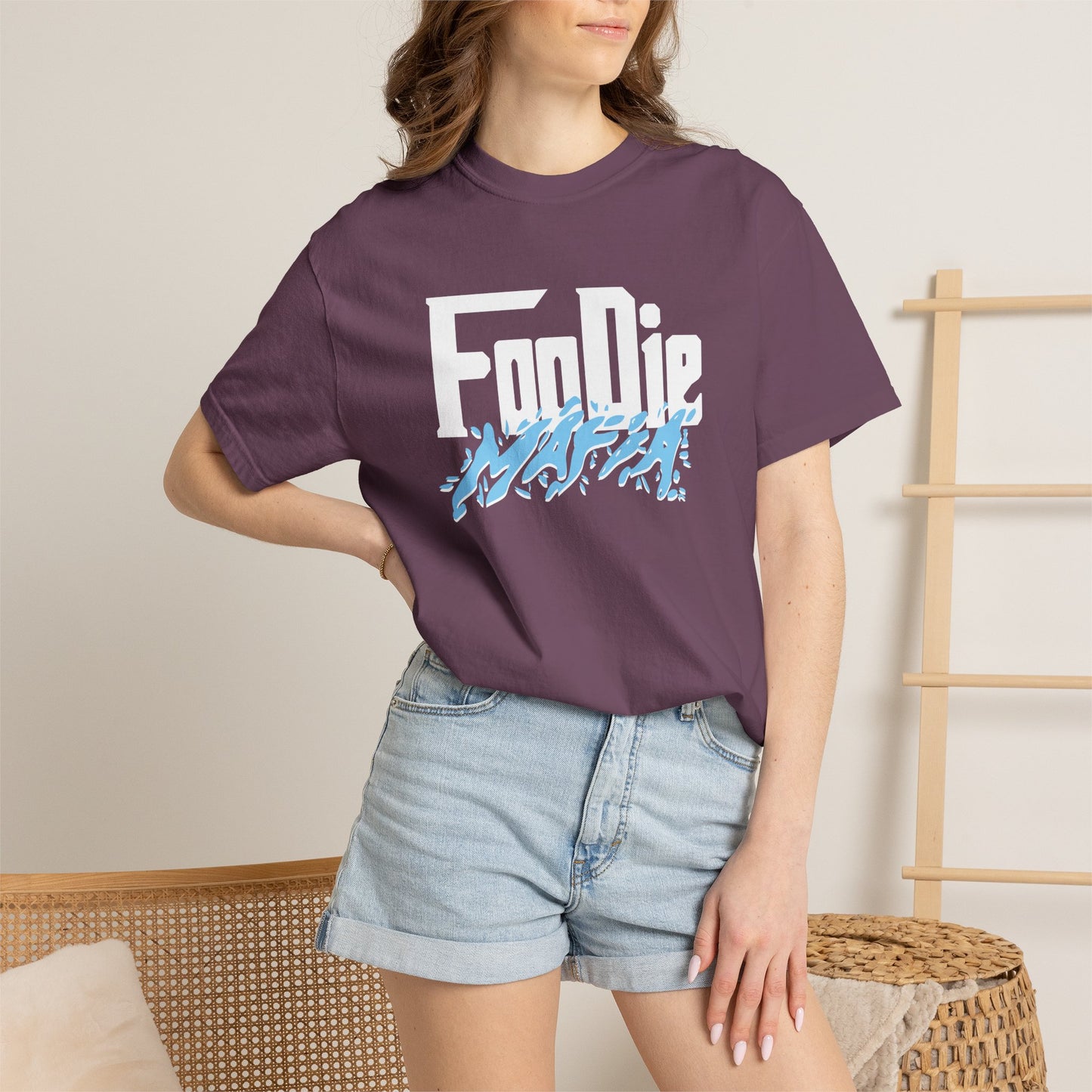 L.O.E.F White Foodie Mafia Unisex Tee Shirt (Sky Blue)