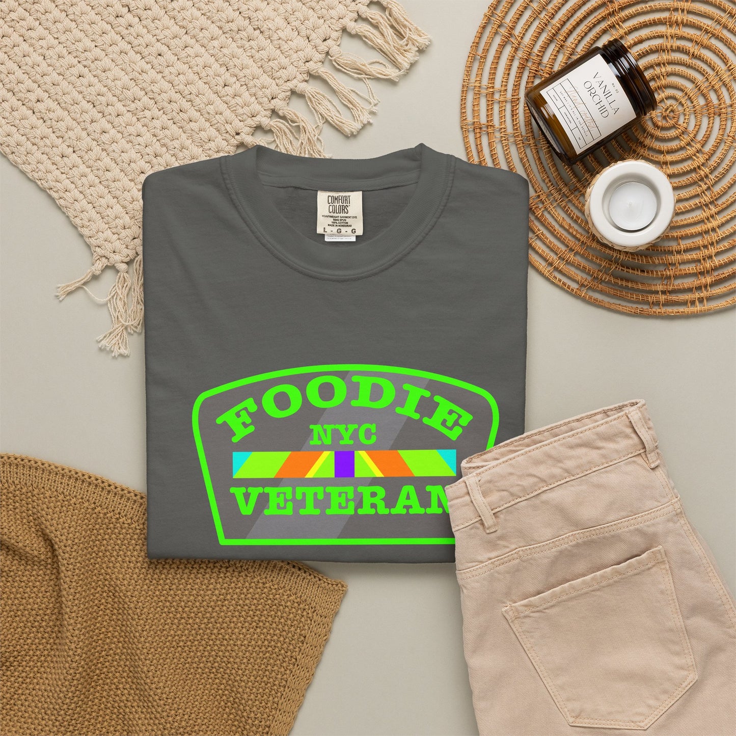 L.O.E.F Foodie Veteran NYC Unisex Tee Shirt (Neon Green)