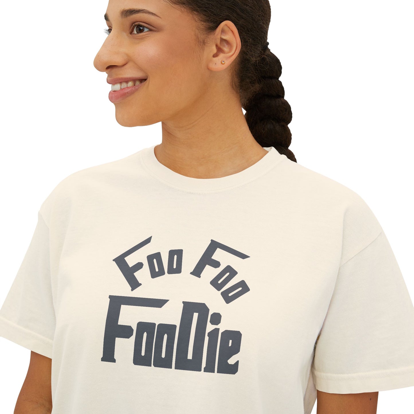 L.O.E.F FOO FOO FOODIE Women Boxy Tee(Dark Gray)