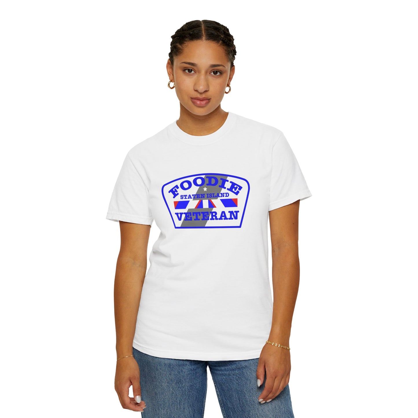 L.O.E.F Foodie Veteran STATEN ISLAND Unisex Tee Shirt (Blue)