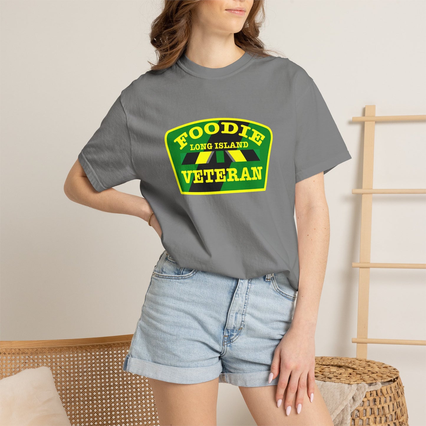 L.O.E.F Foodie Veteran Long Island Unisex Tee Shirt (Yellow and Green)