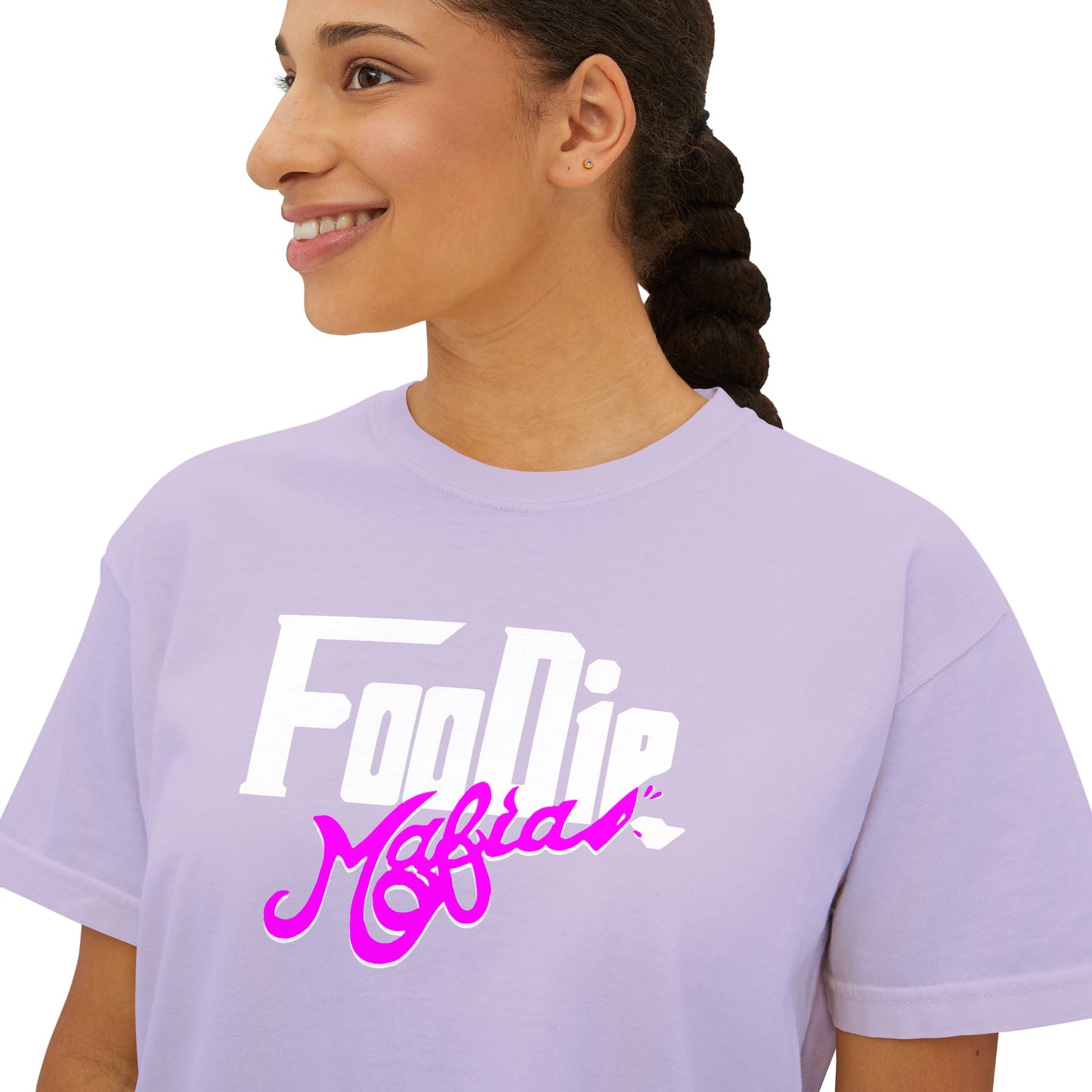 L.O.E.F White Foodie Mafia Women Boxy Tee (Fuchsia)