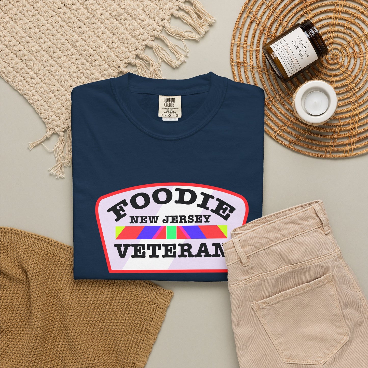 L.O.E.F Foodie Veteran NEW JERSEY Unisex Tee Shirt (Soft Pink)