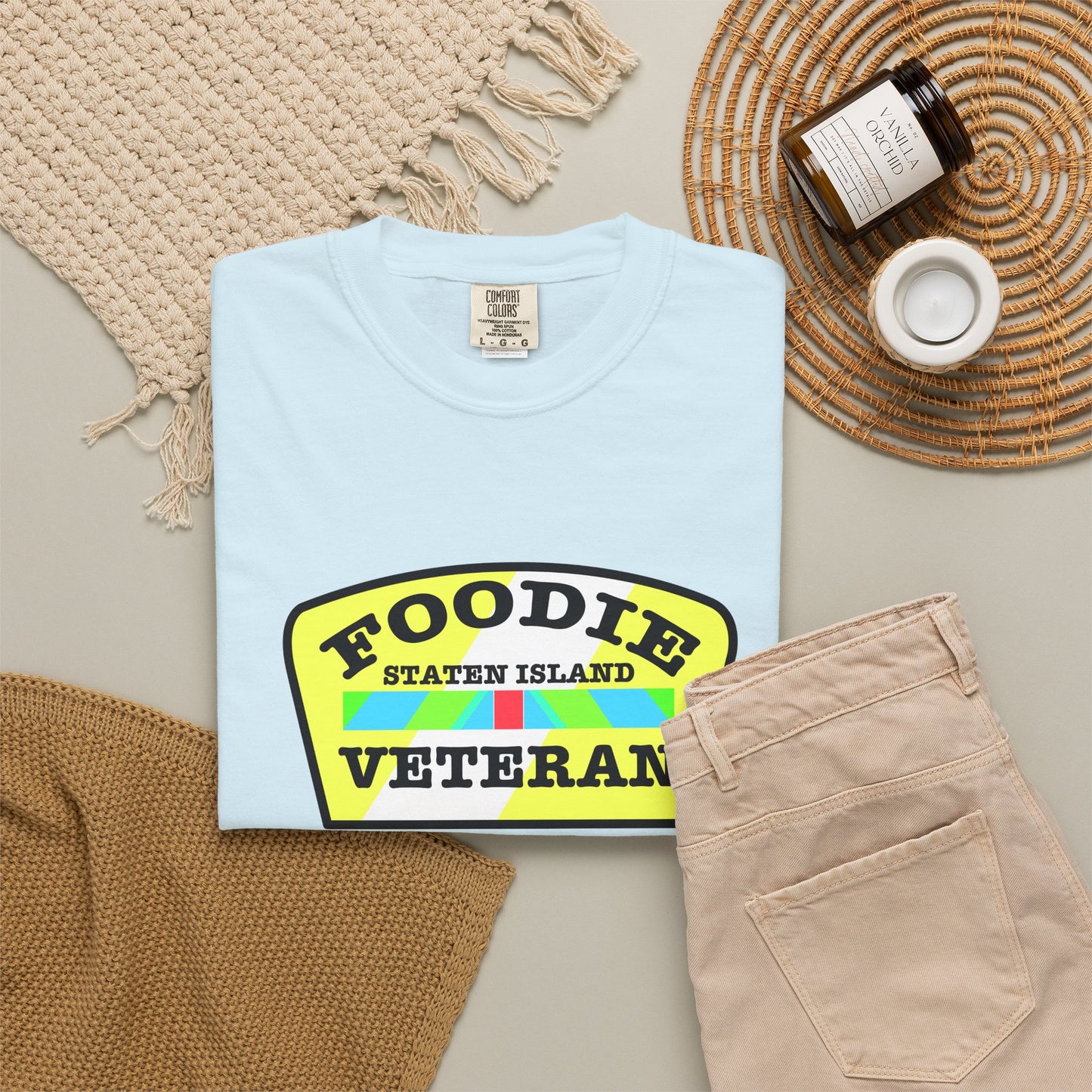 L.O.E.F Foodie Veteran STATEN ISLAND Unisex Tee Shirt (Yellow and Black)