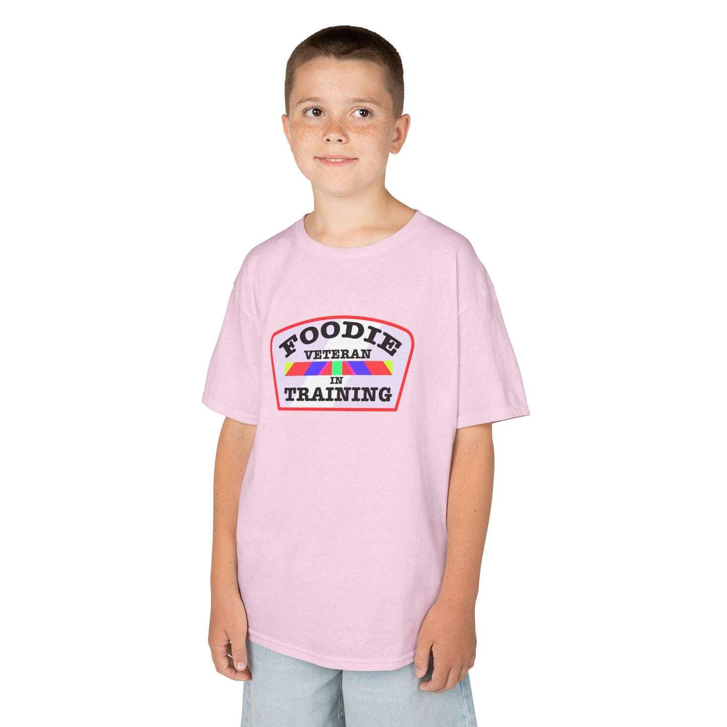 L.O.E.F Foodie Veteran In Training Kids Tee Shirt (Soft Pink)