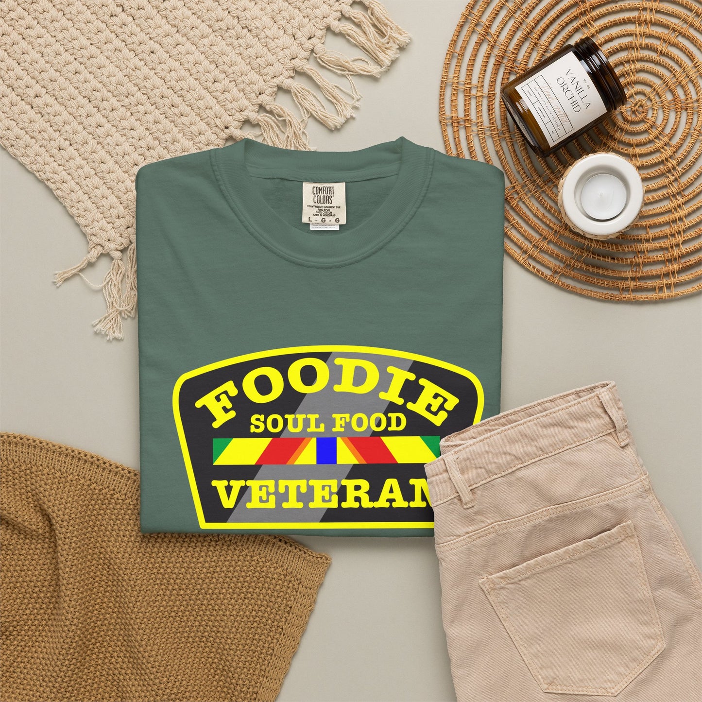L.O.E.F Foodie Veteran SOUL FOOD Unisex Tee Shirt (Yellow)