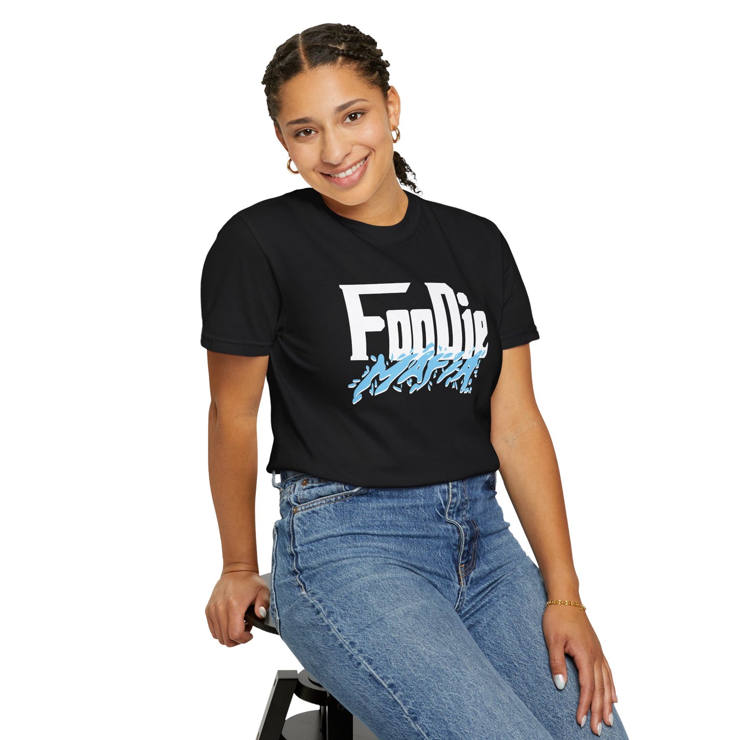 L.O.E.F White Foodie Mafia Unisex Tee Shirt (Sky Blue)
