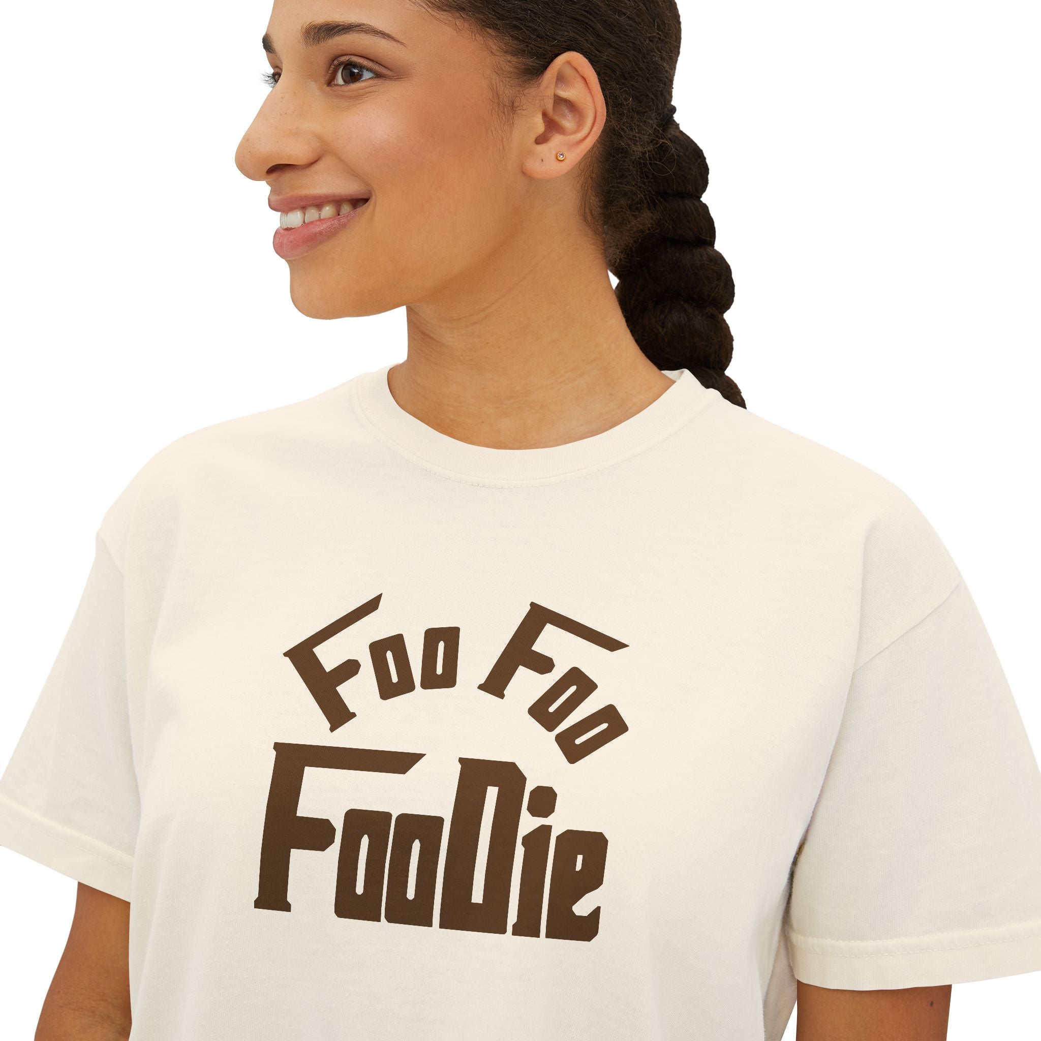 L.O.E.F FOO FOO FOODIE Women Boxy Tee(Dark Brown)