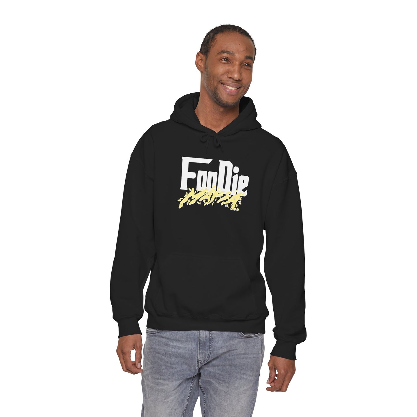 L.O.E.F White Foodie Mafia Unisex Hooded Sweatshirt (Soft Yellow)