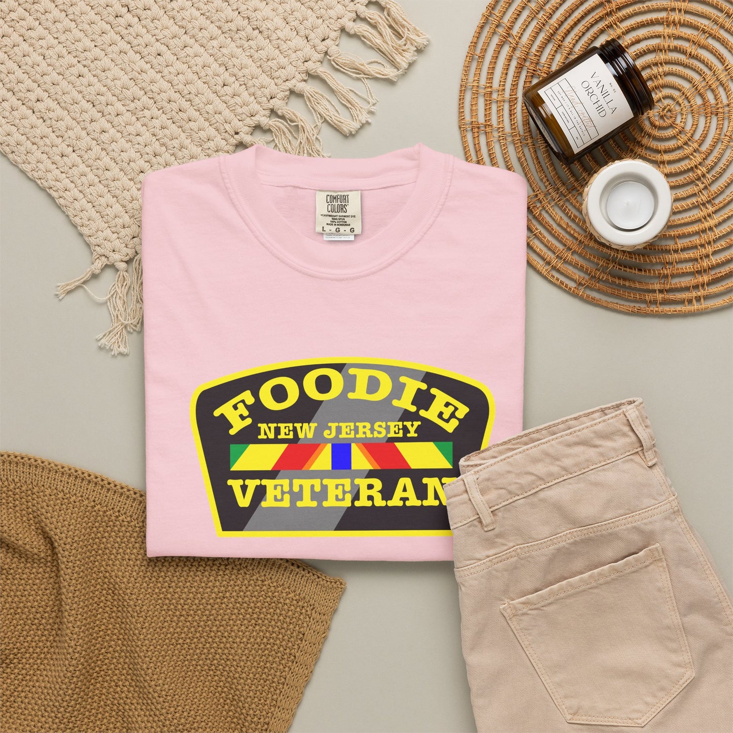 L.O.E.F Foodie Veteran NEW JERSEY Unisex Tee Shirt (Yellow)
