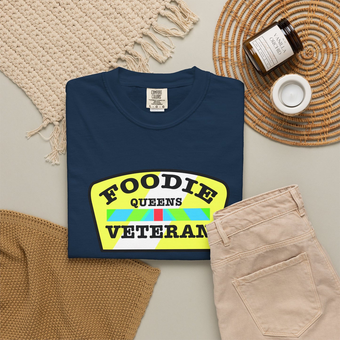 L.O.E.F Foodie Veteran QUEENS Unisex Tee Shirt (Yellow and Black)