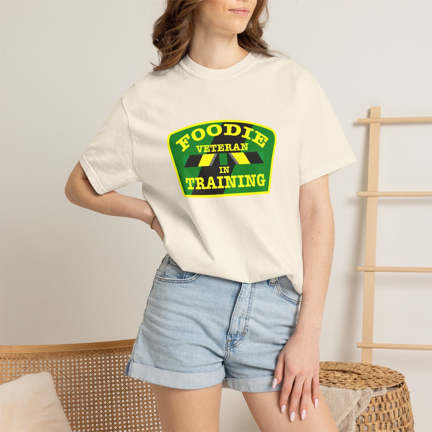 L.O.E.F Foodie Veteran IN TRAINING Unisex Tee Shirt (Yellow and Green)