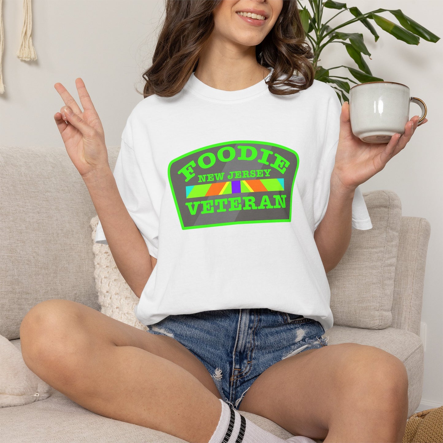 L.O.E.F Foodie Veteran NEW JERSEY Unisex Tee Shirt (Neon Green)