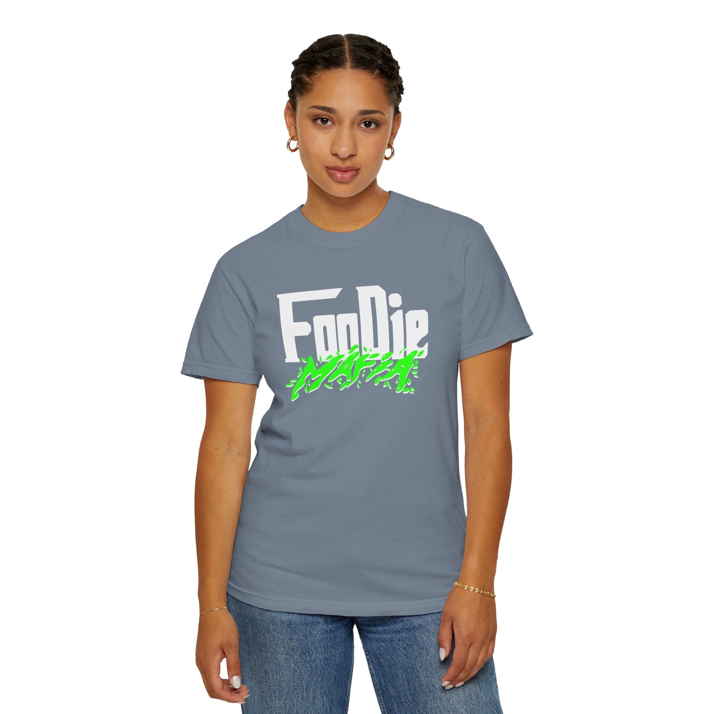 L.O.E.F White Foodie Mafia Unisex Tee Shirt (Neon Green)