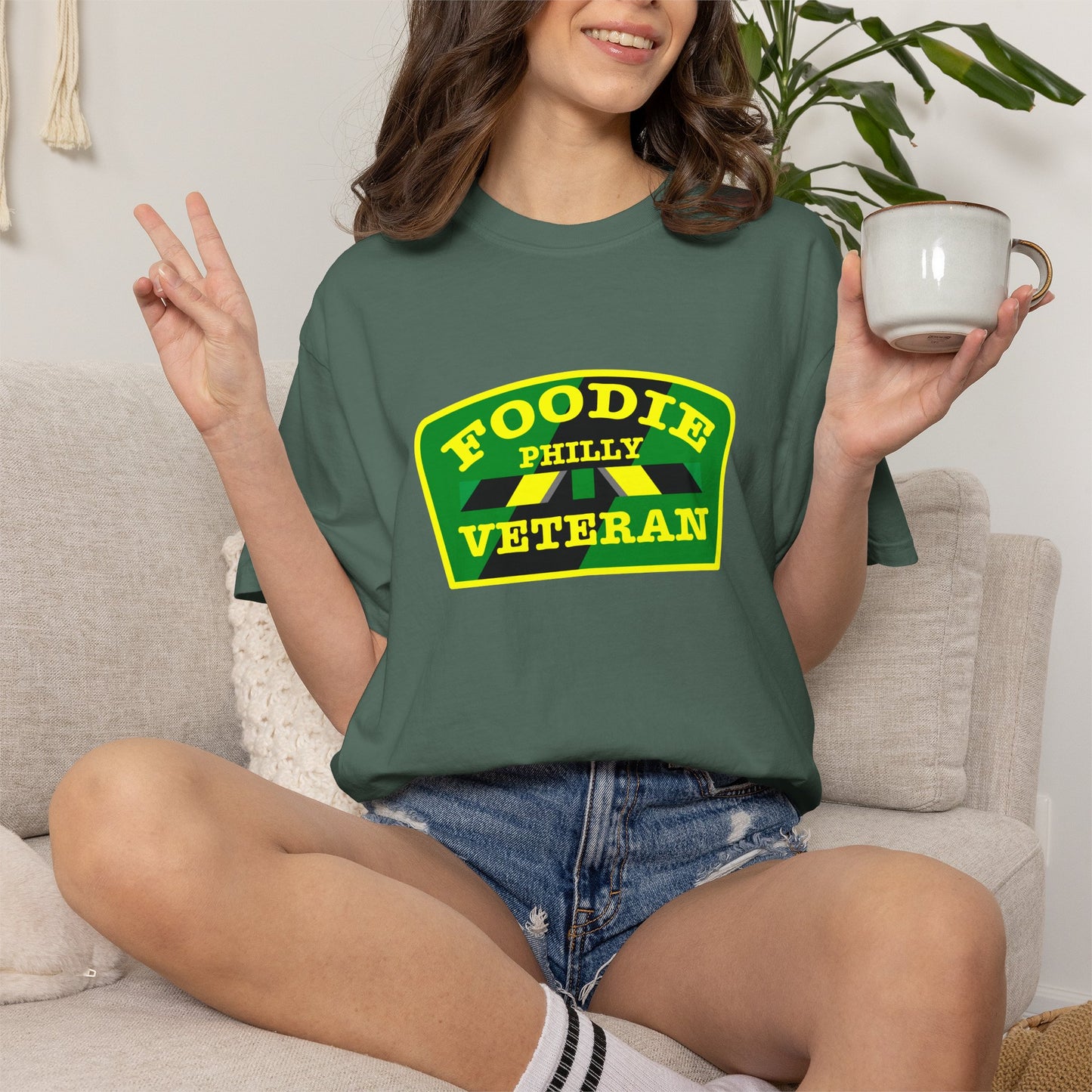 L.O.E.F Foodie Veteran PHILLY Unisex Tee Shirt (Yellow and Green)