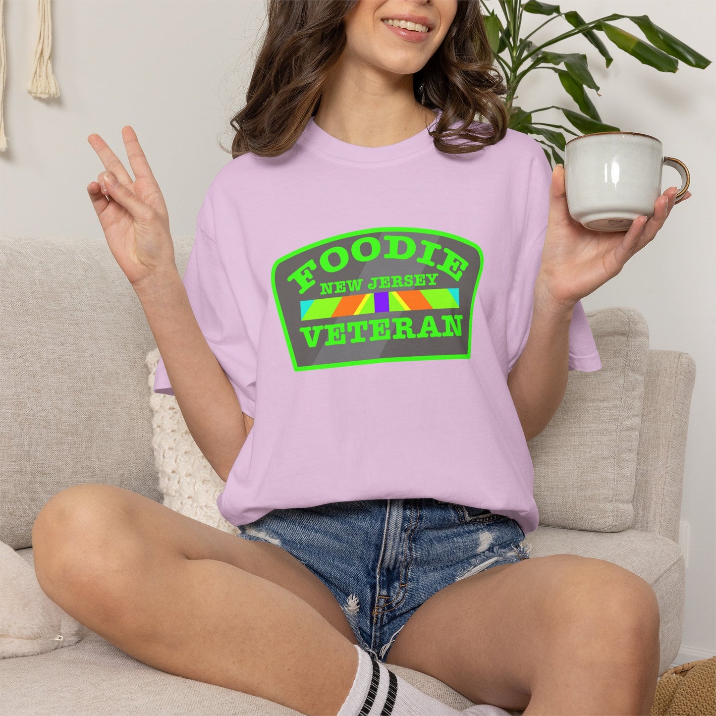 L.O.E.F Foodie Veteran NEW JERSEY Unisex Tee Shirt (Neon Green)