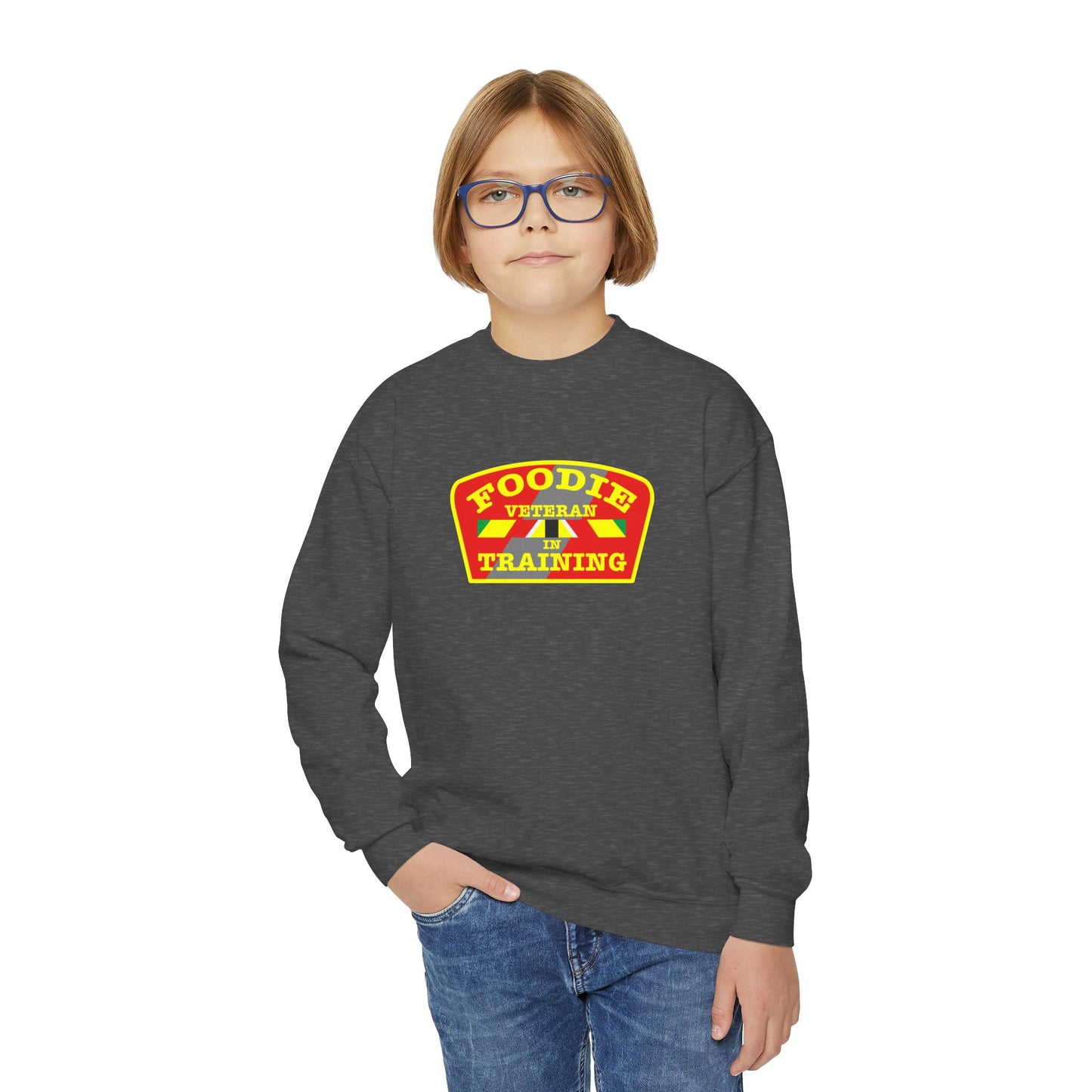L.O.E.F Foodie Veteran In Training Kids Sweatshirt (Yellow and Red)