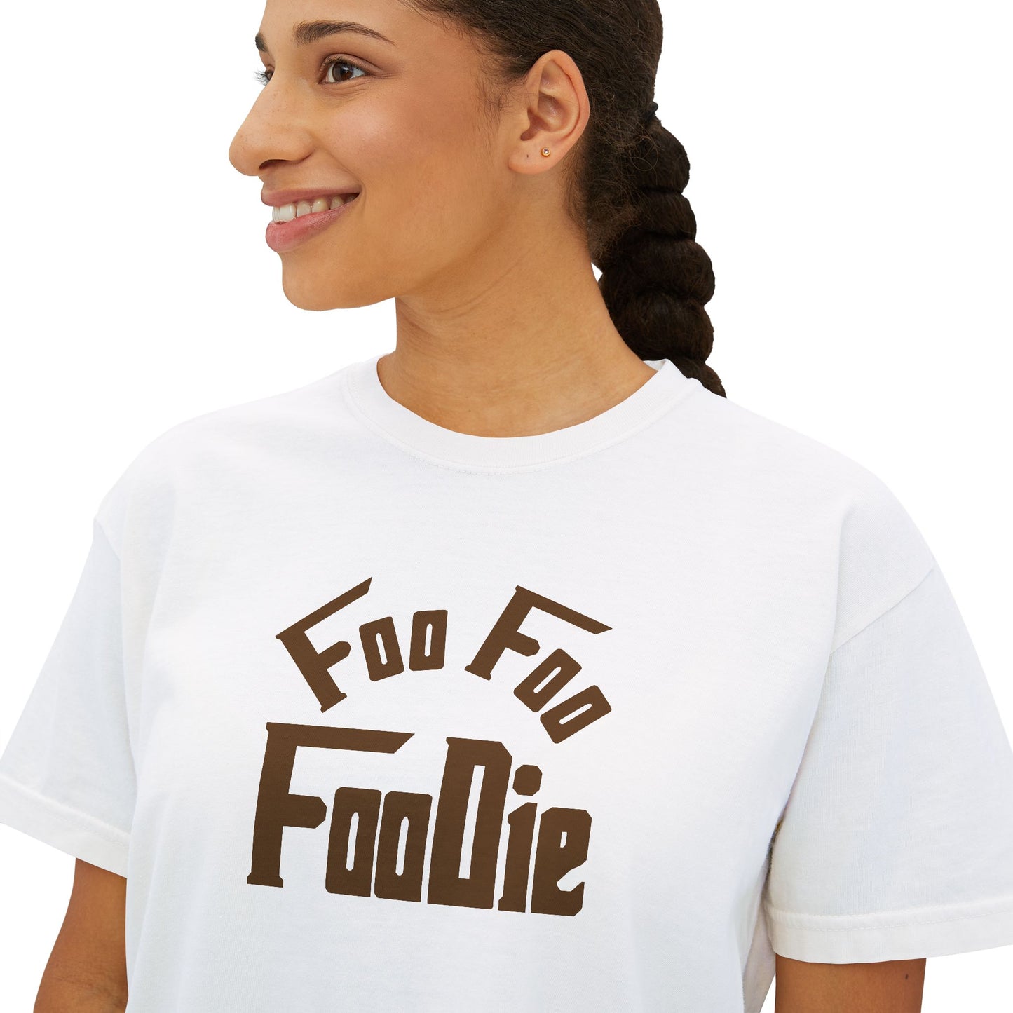 L.O.E.F FOO FOO FOODIE Women Boxy Tee(Dark Brown)