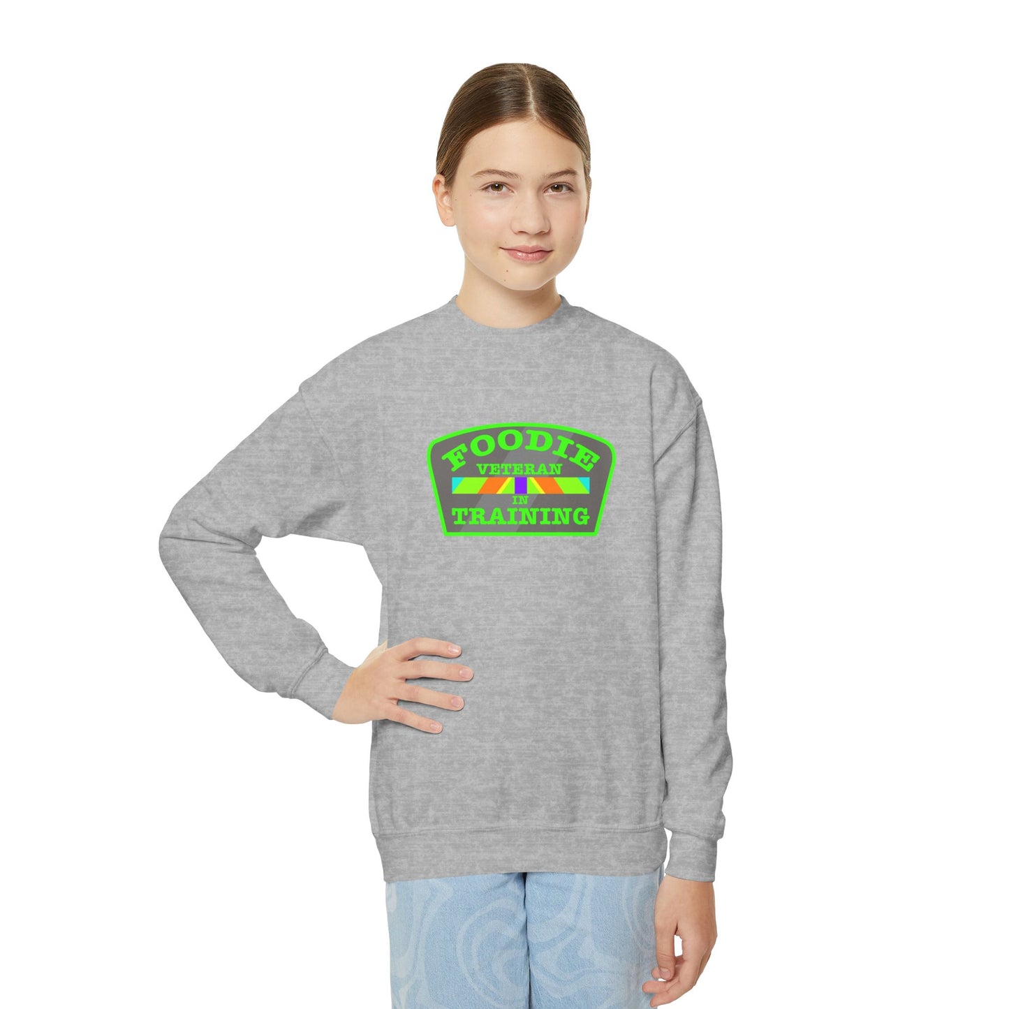 L.O.E.F Foodie Veteran In Training Kids Sweatshirt (Neon Green)