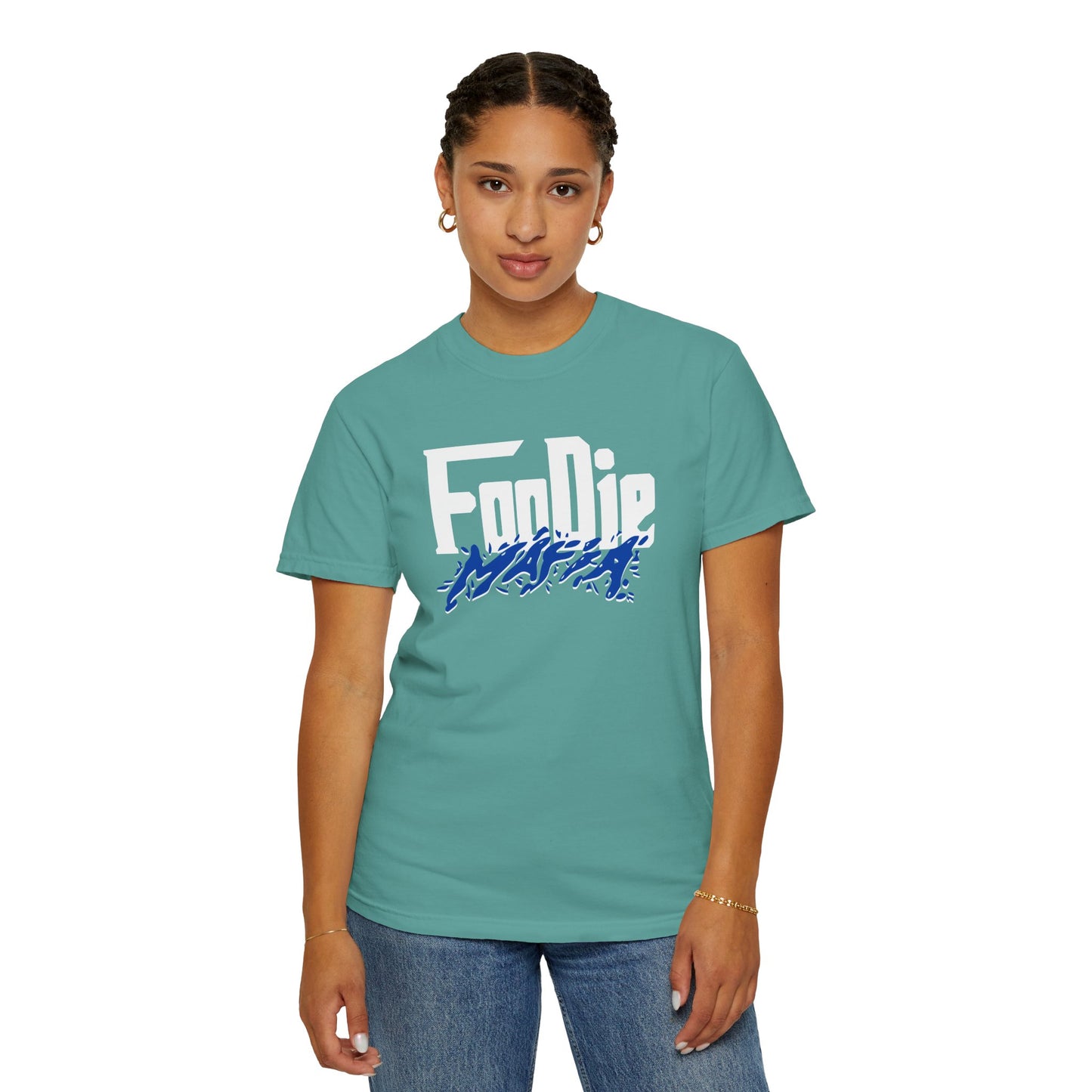 L.O.E.F White Foodie Mafia Unisex Tee Shirt (Cobalt Blue)