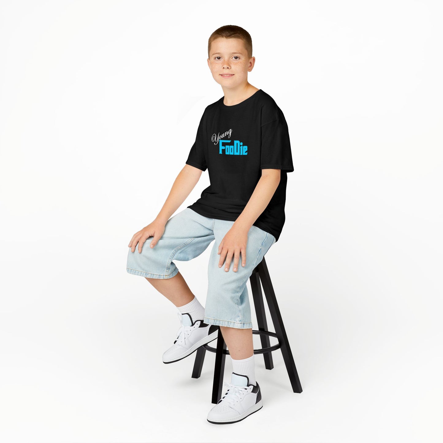 L.O.E.F White Young Foodie Kids Tee Shirt (Neon Blue)