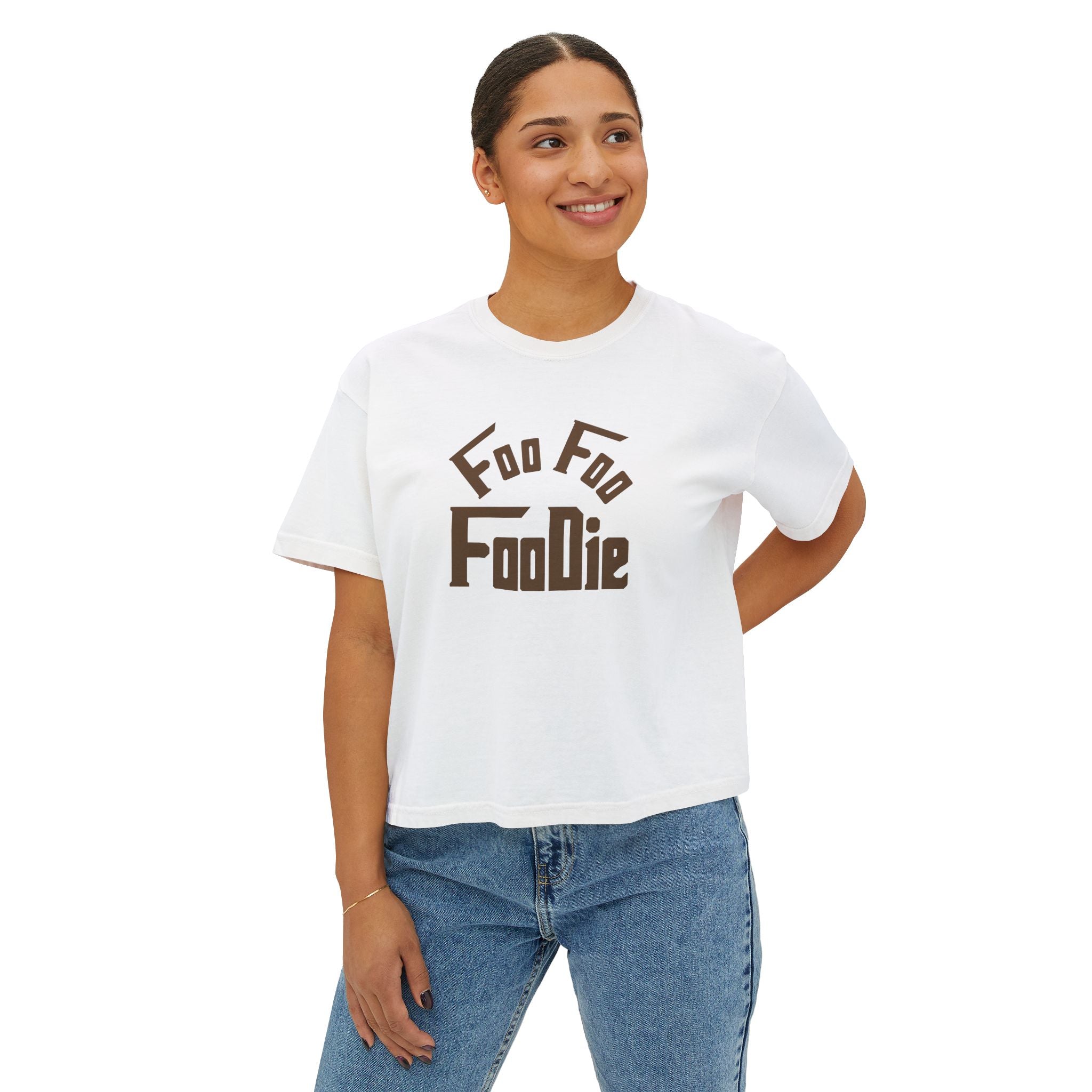 L.O.E.F FOO FOO FOODIE Women Boxy Tee(Dark Brown)