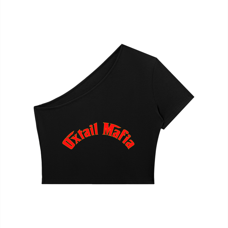L.O.E.F. Life Oxtail Mafia Women's One-Shoulder Crop T-Shirt